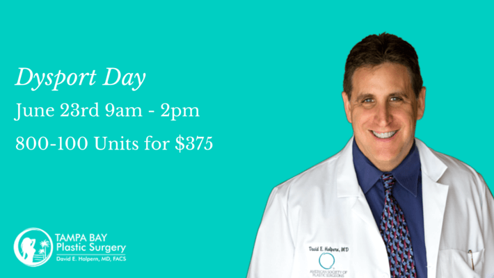 Looking for a Dysport special in Tampa? Dr. David Halpern is offering 80-100 units of Dysport on June 23rd from 9am-2pm for $375. Don't wait book today!